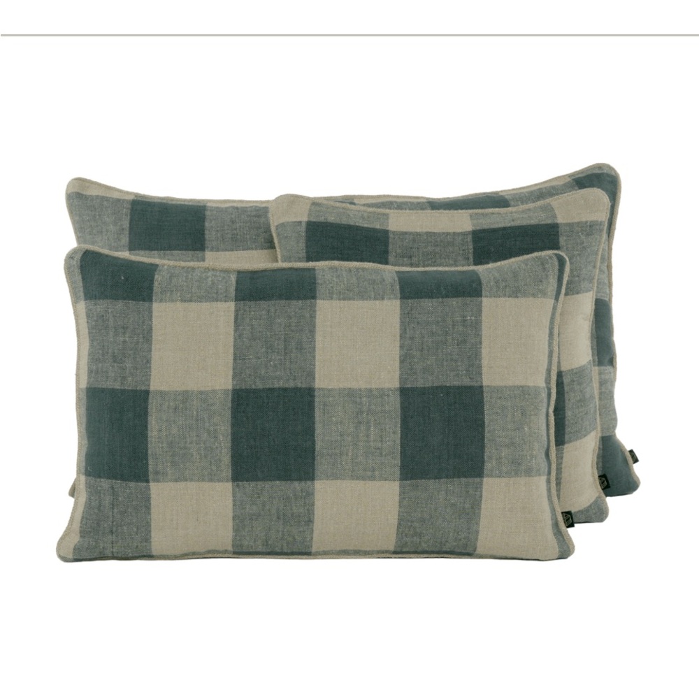 HAOMY Palma 100% linen checkered pillow sham covers set of two green beige 16x24